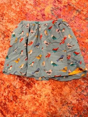 Mini Boden Bird Print Skater Skirt Yellow Lined Girls Size 11-12Y